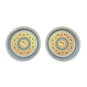 Two Grecian Greek Etruscan Design Metal Tin Plates Serving Tray Copper Vintage